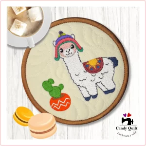 posa tazón bordado llamita con gorro y cactus
