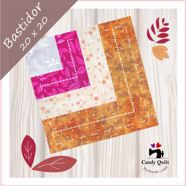 Patchwork En Bastidor «Log Cabin Medio» Bastidor 20 x 20cm.